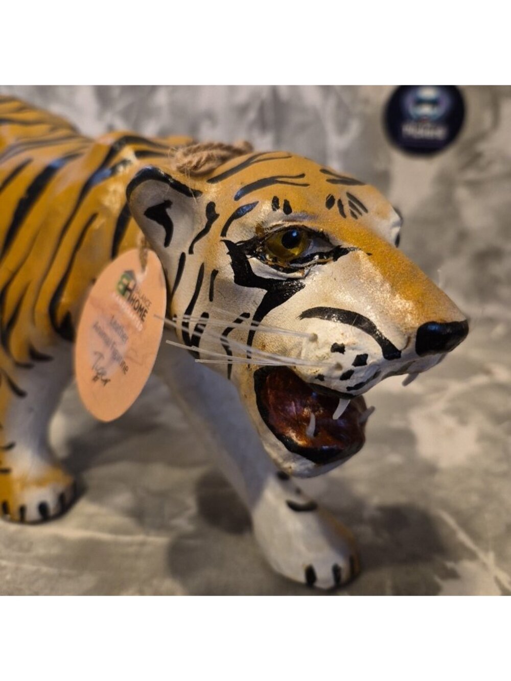 VTG Black Stripe Leather Wrapped Tiger Statue Figurine Sculpture 17" x 7.5"~NWT - Picture 4 of 9